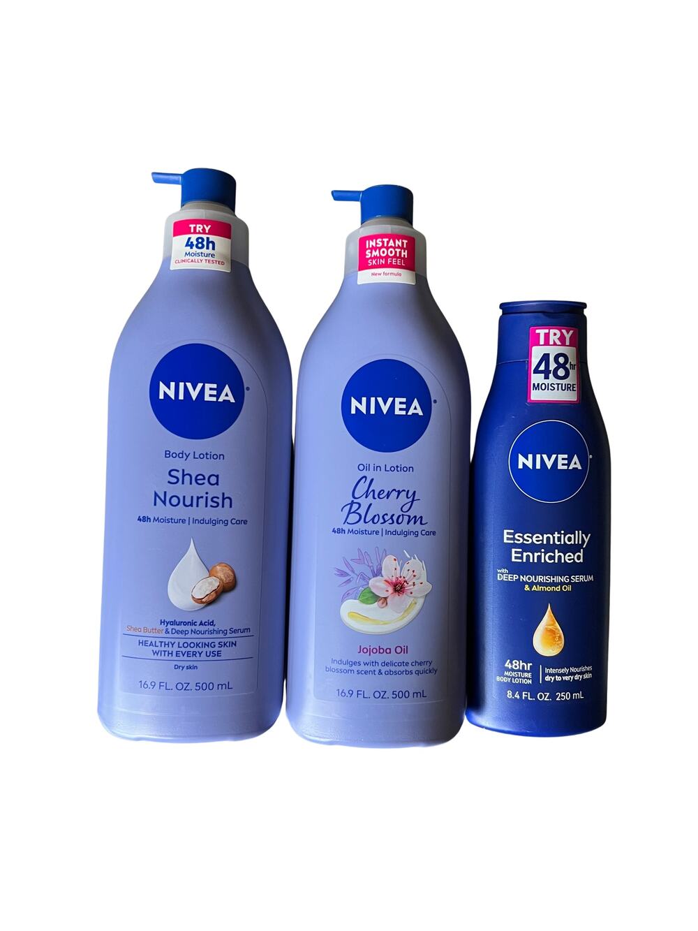 Lot 3 Nivea Cherry Blossom/ Shea Nourish Body Lotion, 16.9oz/8.4oz
